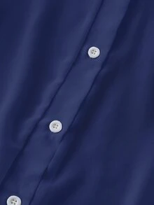 Franclia Camisa básica minimalista de cuello en pico transparente y llana - Azul - Ver 4