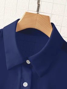 Franclia Camisa básica minimalista de cuello en pico transparente y llana - Azul - Ver 5