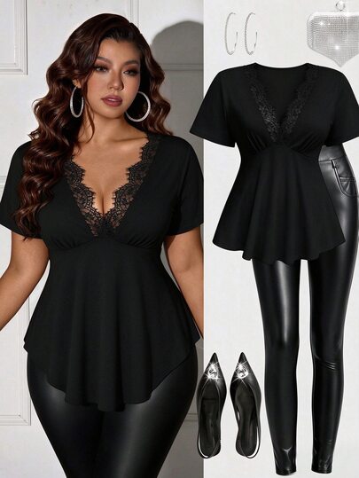 Femmeverse Plus Size Plain Color Short Sleeve T-Shirt, Simple & Fashionable Casual Everyday Wear