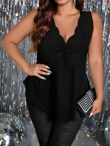 Femmeverse Women's Versatile Gathered Frilled Collar Knit Camisole - Black - View 5