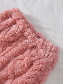 女童粉色雙面刷毛鑽石提花開襟翻領秋冬毛絨休閒居家服套裝 - 粉色 - 查看 8