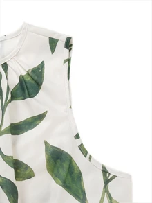Linhara CURVE Plus Size Elegant Round Neck Sleeveless All-Over Floral Print Dress Beach Vacation Emerald Green Summer - Green - View 4