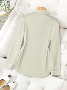 Franclia Lapel Basic Transparent Solid Simple Shirt Fall Cloth For Women - Apricot - View 2