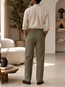 AKNOTIC Men's Solid Color Straight Leg Casual Commute Suit Pants With Pockets - Army Green - View 5