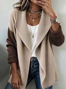 SHEIN Waterfall Collar Drop Shoulder Cardigan - Apricot - View 6