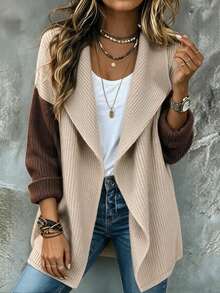 SHEIN Waterfall Collar Drop Shoulder Cardigan - Apricot - View 1