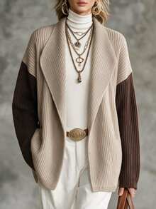 SHEIN Waterfall Collar Drop Shoulder Cardigan - Apricot - View 7