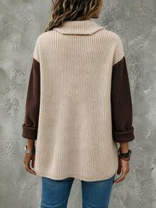 SHEIN Waterfall Collar Drop Shoulder Cardigan - Apricot - View 2