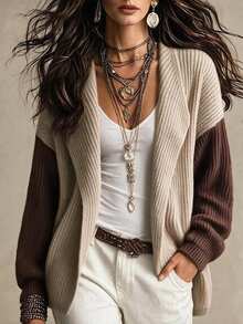 SHEIN Waterfall Collar Drop Shoulder Cardigan - Apricot - View 8