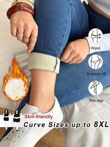 SHEIN CURVE+ Plus Size Women's Casual Daily Wear Denim Jeans With Pockets - Blue - View 9