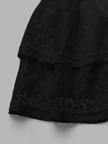 SHEIN LUNE Women's Summer Holiday Lace Embroidered Multi-Layered Skirt Y2K  For Holiday Party - Black - View 4