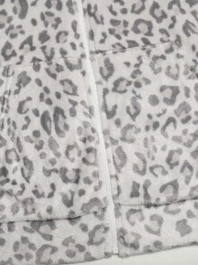 SHEIN 青少年女孩黑色愛心印花抓絨連帽拉鍊外套，秋季毛絨冬季外套，返校穿搭 - 杏色 - 查看 6