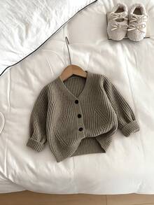 SHEIN New Fashion Versatile Baby Girl Khaki Long Sleeve Casual Cardigan Autumn Fall - Brown - View 5