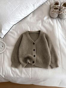 SHEIN New Fashion Versatile Baby Girl Khaki Long Sleeve Casual Cardigan Autumn Fall - Brown - View 6