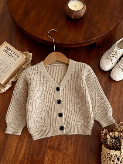 Souflis Souflis Beige Autumn Modest Kawaii Family Matching Baby Girl Khaki Cardigan Sweater Newborn Infant Toddler Cute Knitwear Jacket Unisex Neutral Knit Clothes