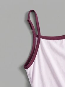 Tween Girl Contrast Trim Fitted Camisole Top,100% Cotton Comfortable Blush Pink,Summer,Casual,Gym,Spring,Outing,Vacation,Back To School,Chill Vibes - Pink - View 2