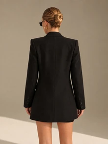 CLARA VERO Women's Plain Color Lapel Collar Long Sleeve Casual Loose Blazer - Black - View 3