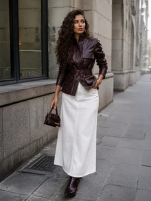 CLARA VERO Washed Denim Skirt Without Belt - Beige - View 6