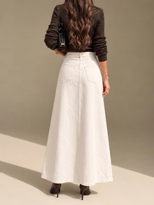 CLARA VERO Washed Denim Skirt Without Belt - Beige - View 3