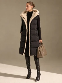 CLARA VERO Clasi Two-Tone Reversible Insulated Padded Zipper Front Pockets Drawstring Hood Vest Jacket Casual Winter Vsleeveless Vest - Multicolor - View 3