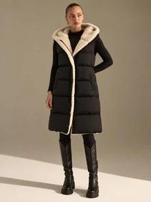 CLARA VERO Clasi Two-Tone Reversible Insulated Padded Zipper Front Pockets Drawstring Hood Vest Jacket Casual Winter Vsleeveless Vest - Multicolor - View 6