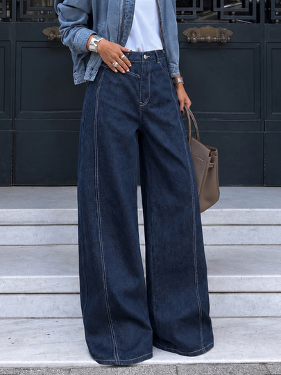 CLARA VERO Jeans da donna a vita bassa, ampi e informali, in denim grezzo