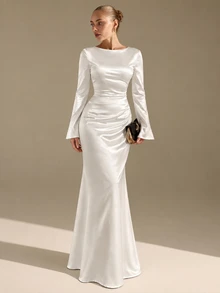 CLARA VERO Women's Trumpet Sleeve Mermaid Dress - White - View 2