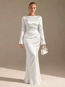 CLARA VERO Women's Trumpet Sleeve Mermaid Dress - White - View 5