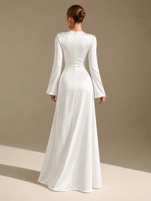 CLARA VERO Women's Trumpet Sleeve Mermaid Dress - White - View 6