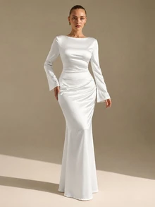CLARA VERO Women's Trumpet Sleeve Mermaid Dress - White - View 4