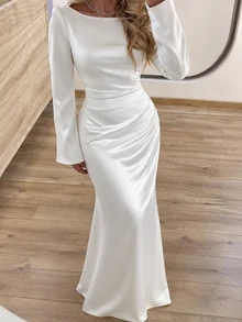 CLARA VERO Women's Trumpet Sleeve Mermaid Dress - White - View 7