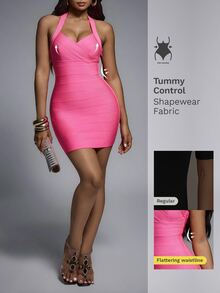 Nuvra Sexy V-Neck Waist-Cinching Slimming Mini Dress For Women, Ideal For Parties And Events - Hot Pink - View 3