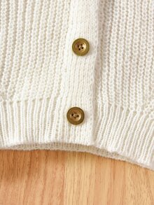 SHEIN Toddler Girls Cardigans,V-Neck Lantern Sleeve Knit Sweater Jacket,Back-To-School 80s Style,White,Winter,School,Textured Comfortable Cute Lightweight - Apricot - View 6