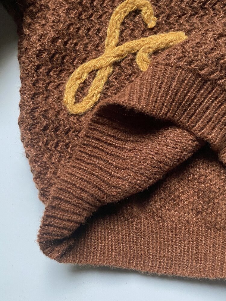 SHEIN Young Girl Hand-Embroidered Woven Flowers Cute Soft, Warm, Casual And Versatile Sweaters,Suitable For Daily Autumn Fall Pullover - Brown - View 9