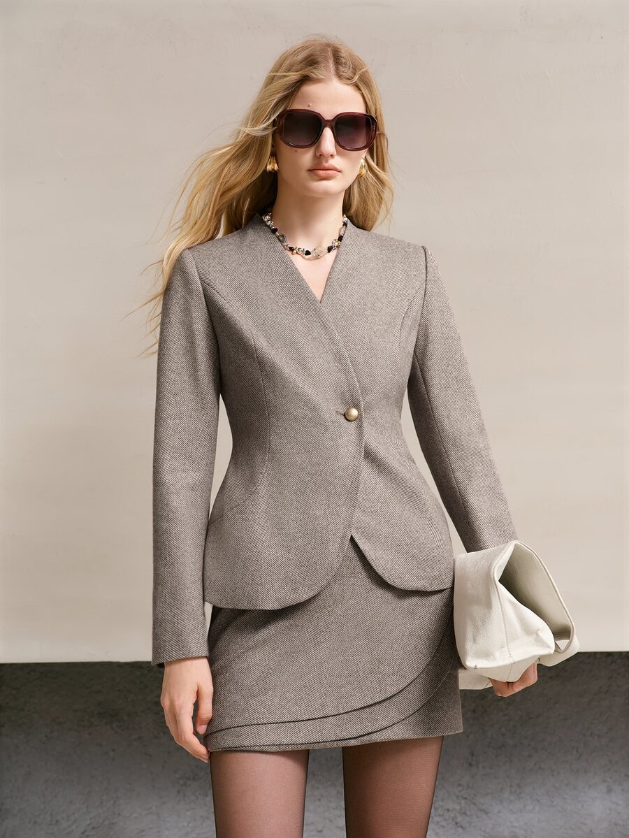 MOTF PREMIUM WOMEN'S SOLID COLOR SINGLE BUTTON CASUAL VERSATILE COMMUTE TRAVEL BLAZER - Brown - View 2