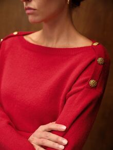 MOTF PREMIUM WOMEN'S ROUND NECK BUTTON DECOR LAZY KNIT SWEATER - Red - View 8