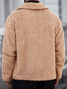 Manfinity CasualCool 男士長袖拉鍊休閒抓絨外套 - 棕色 - 查看 2