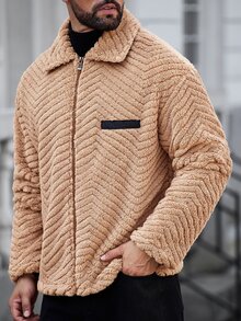 Manfinity CasualCool 男士長袖拉鍊休閒抓絨外套 - 棕色 - 查看 7