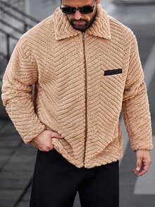 Manfinity CasualCool 男士長袖拉鍊休閒抓絨外套 - 棕色 - 查看 8