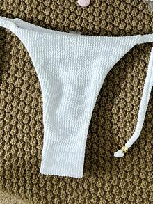 SHEIN Swim Women's Jacquard Fabric Halter Metallic Decor Sexy Bikini Set, Summer - White - View 7