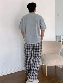 DAZY Men's Summer Silver Gray Short Sleeve T-Shirt And Plaid Long Pants Loungewear Set - Grey - View 2