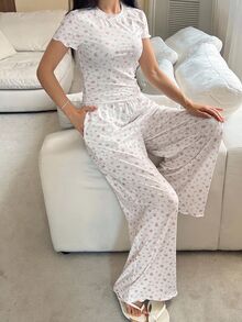 Livesso Conjunto de pijama casual y cómodo para mujer, de verano - Rosa - Ver 6