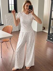 Livesso Conjunto de pijama casual y cómodo para mujer, de verano - Rosa - Ver 9