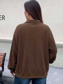 Livesso Curve Plus Size Women's Loose Leopard Print Half-Zip Pullover Sweatshirt, Streetwear Style Fall - Brown - View 5