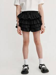 Young Girl's Fashion Solid Color Slim Fit Casual Shorts - Black - View 2