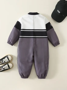 SHEIN 新生兒男嬰幼兒秋冬時尚可愛賽車連身衣 立領連身褲 冬季連身衣聖誕款 - 灰色 - 查看 2