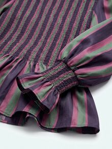 Nöista Striped, Retro-Style Fitted Top Ruffles, French Romance,Lively Comfortable For A Date, Striking Piece Elegant Wardrobe,Fall Winter,Casual , Cute - Purple - View 11