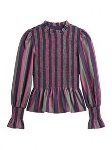 Nöista Striped, Retro-Style Fitted Top Ruffles, French Romance,Lively Comfortable For A Date, Striking Piece Elegant Wardrobe,Fall Winter,Casual , Cute - Purple - View 7