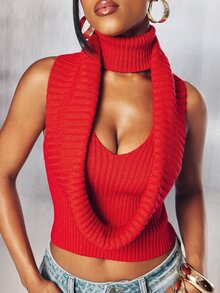 Denimoi Cowl Neck Backless Sweater Sexy Sweaters Fashion Sweater Fall Fashion GNO Date Night Dinner - Red - View 1