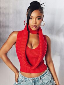 Denimoi Cowl Neck Backless Sweater Sexy Sweaters Fashion Sweater Fall Fashion GNO Date Night Dinner - Red - View 3